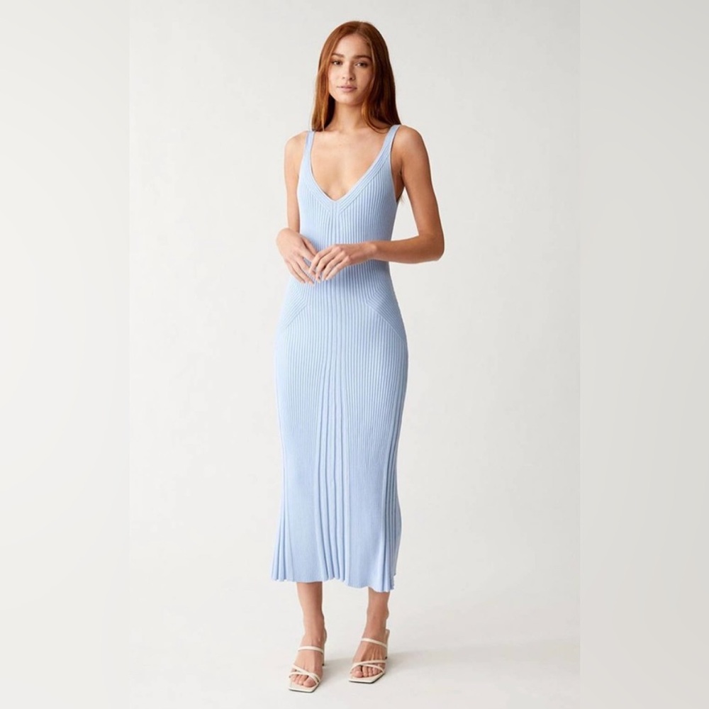 Anthropologie En Saison Ribbed MIDI Dress Blue XS Small
